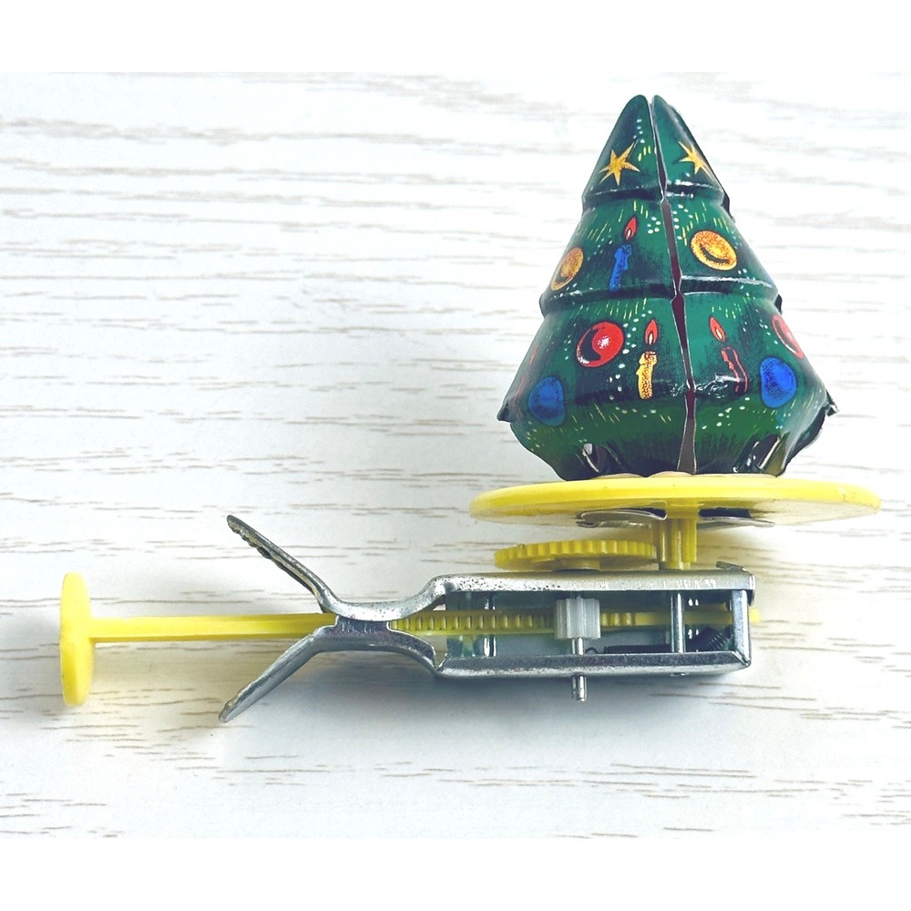 Vintage Tin Litho Spinning Christmas Tree w/Hidden Santa Push Spinner Toy Japan - Picture 4 of 4